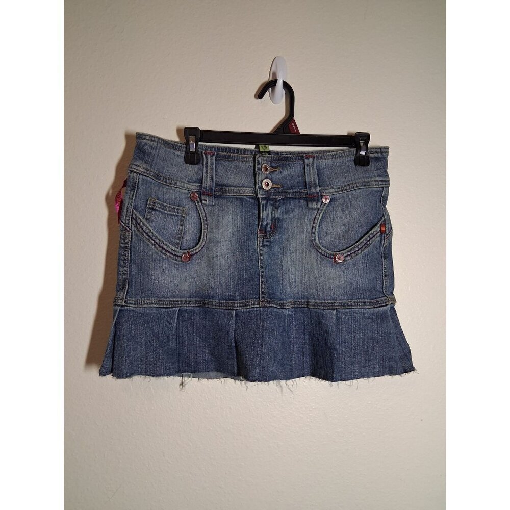 VTG DOLLHOUSE Mini Skirt Denim Blue Jean Y2K 90s Preppy Casual Skater Size 7/8